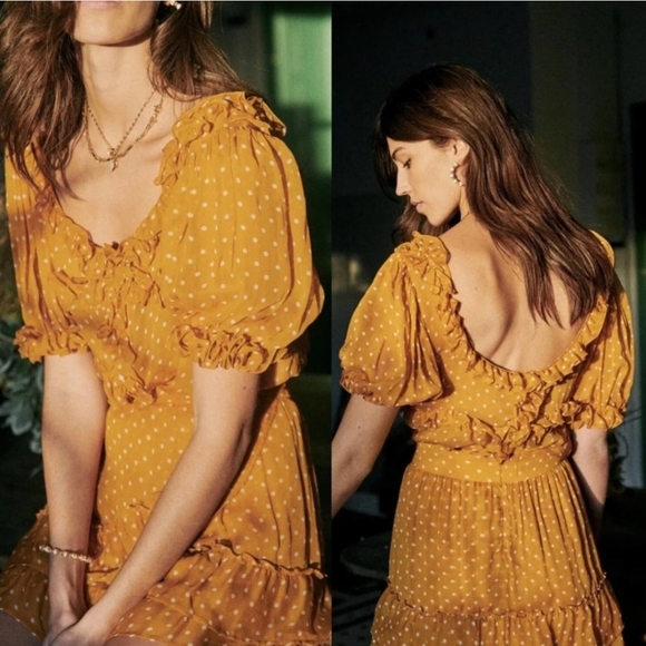 Sezane NWT Wood Top in Yellow with Polka Dot Print - Picture 2 of 15